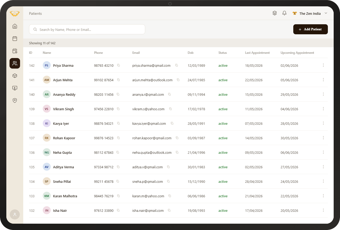 Patient list screenshot