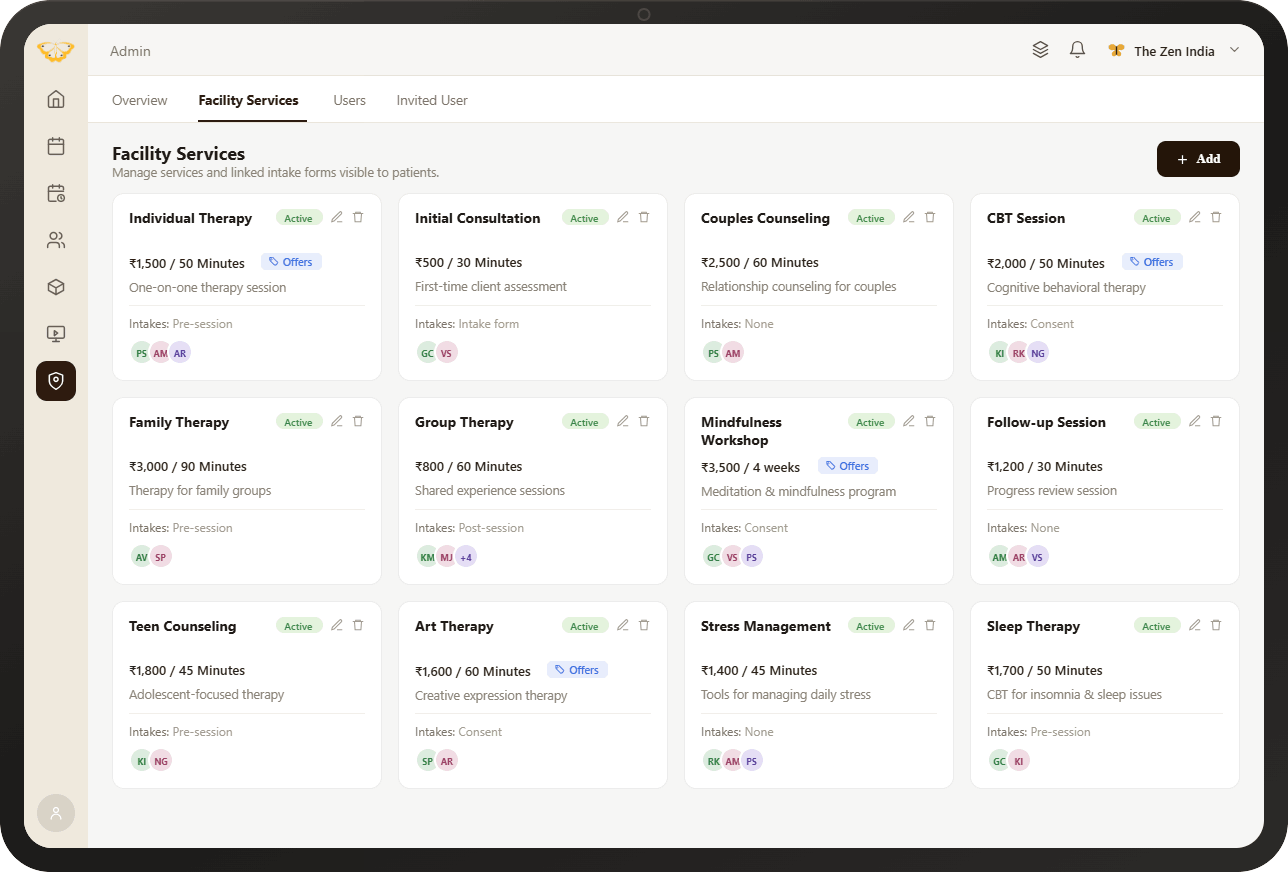 Facility services screenshot